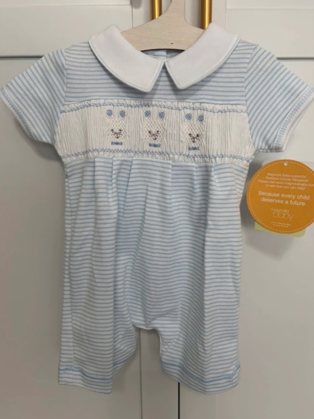 NWT Magnolia Baby Boy’s Smocked Romper 0-3 Months